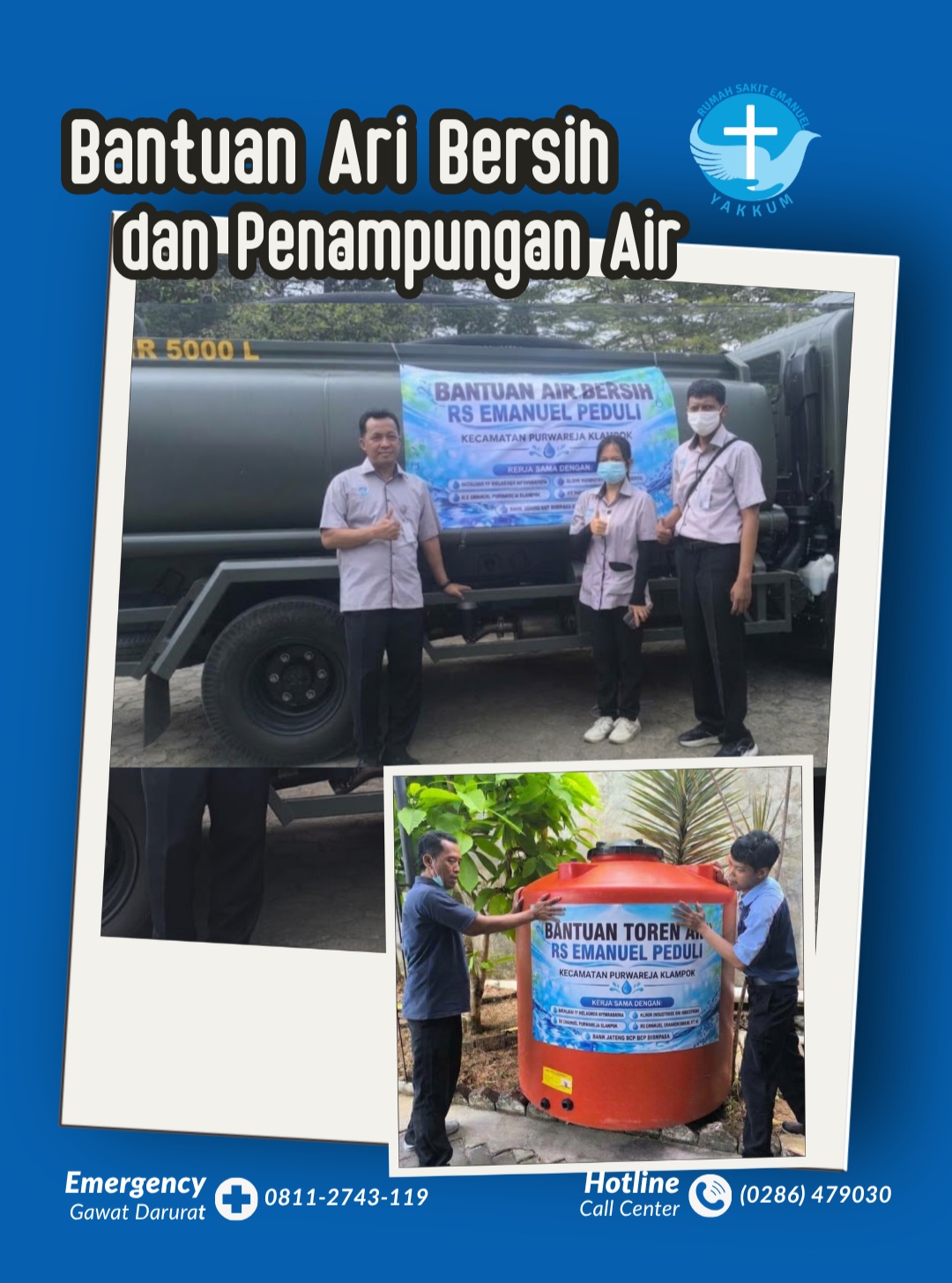 RS Emanuel Salurkan Bantuan Penampungan Air dan Air Bersih untuk Masyarakat Purwareja Klampok
